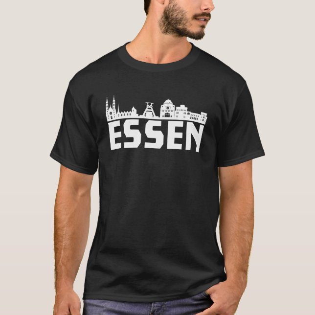 T-shirt Essen Silhouette Skyline Zeche Synagogue Landmark  (Devant)