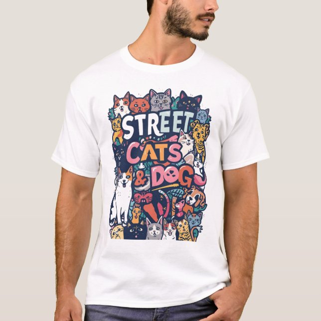 T-shirt essentiel chats et chien de rue (Devant)