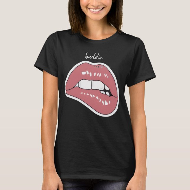 T-Shirt esthétique à morsure de lèvre rose (Devant)