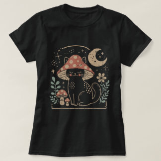 T-shirt Esthétique Fée Chat Champignon Cottagecore