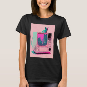 T-shirt Esthétique Vaperwave Chat Glitch Retrowave Synthwa
