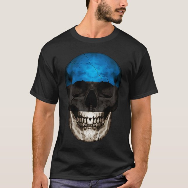 T-shirt Estonia Flag Skull Estonian Roots Proud Patriotic (Devant)
