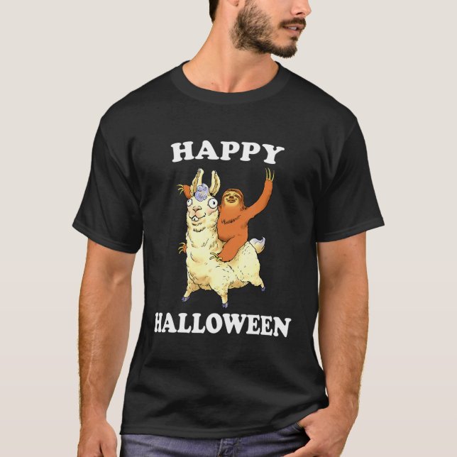 T-shirt et joyeux Halloween Sloth Riding Llama (Devant)