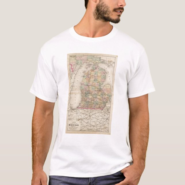 T-shirt État de carte d'atlas de Michigan (Devant)