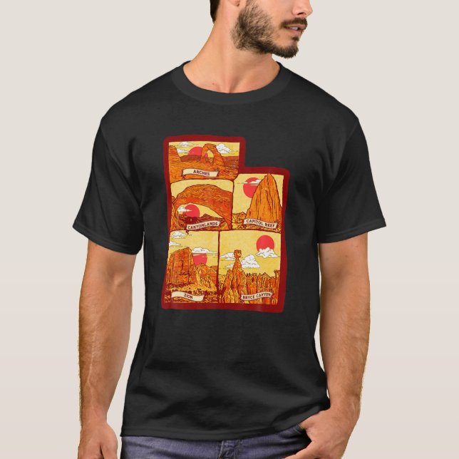T-shirt État De L'Utah Cinq Parcs Nationaux Arches Zion Ca (Devant)