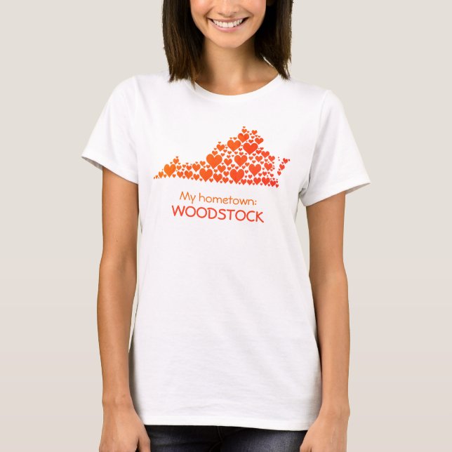 T-shirt État de Virginie Silhouette Coeurs et ville natale (Devant)