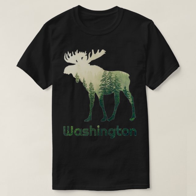 T-shirt État De Washington Moose Forest Tree Hunter Wildl (Design devant)