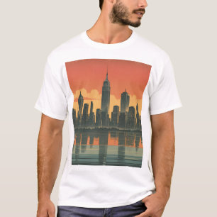 T-shirt État d'esprit de New York - Retro Skyline Art Impr