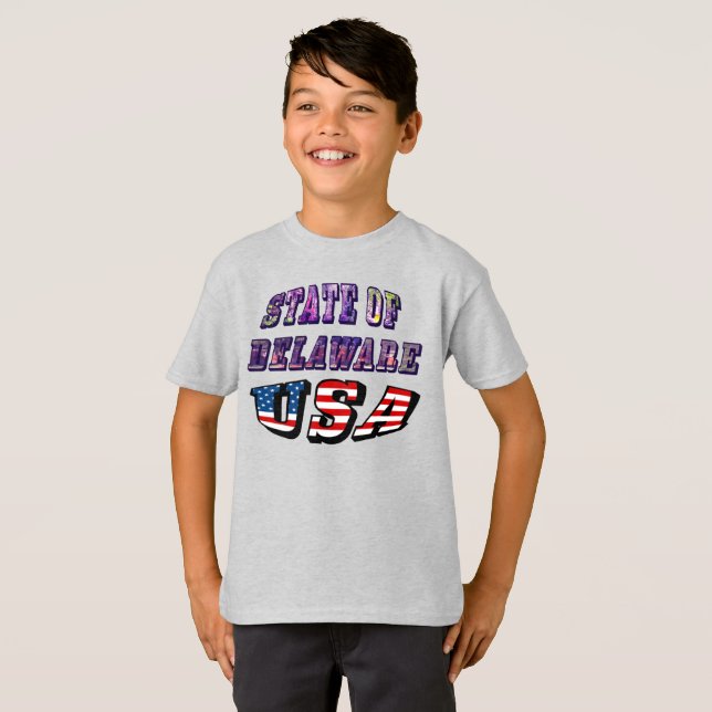 T-shirt Etat du Delaware USA Photo & Flag Text (Devant entier)