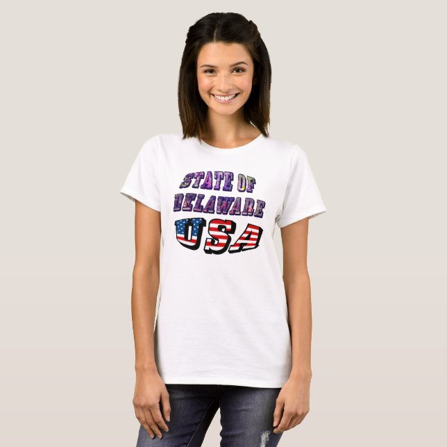 T-shirt Etat du Delaware USA Photo & Flag Text (Devant entier)