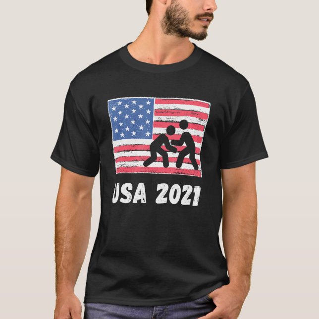 T-shirt États-Unis 2021 Lutte Retro American Tokyo 2021 Su (Devant)