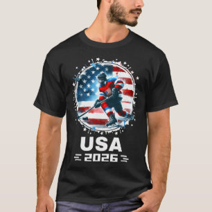 T-shirt États-Unis 2026 Hockey Drapeau Américain Femmes Ho