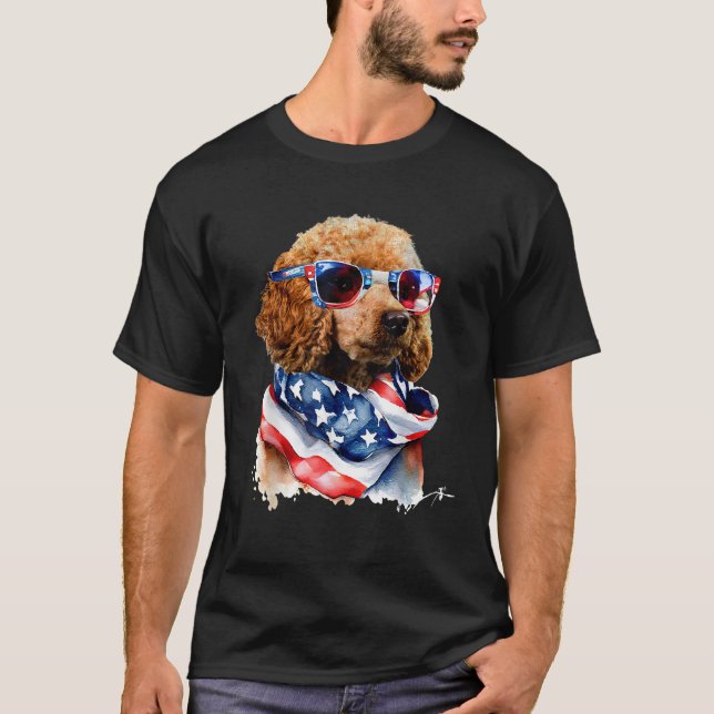 T-shirt États-Unis 4 juillet Patrotic Funny mignon Poodle  (Devant)