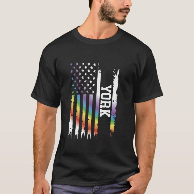 T-shirt États-Unis Arc-en-ciel déprimé avec drapeau améric (Devant)