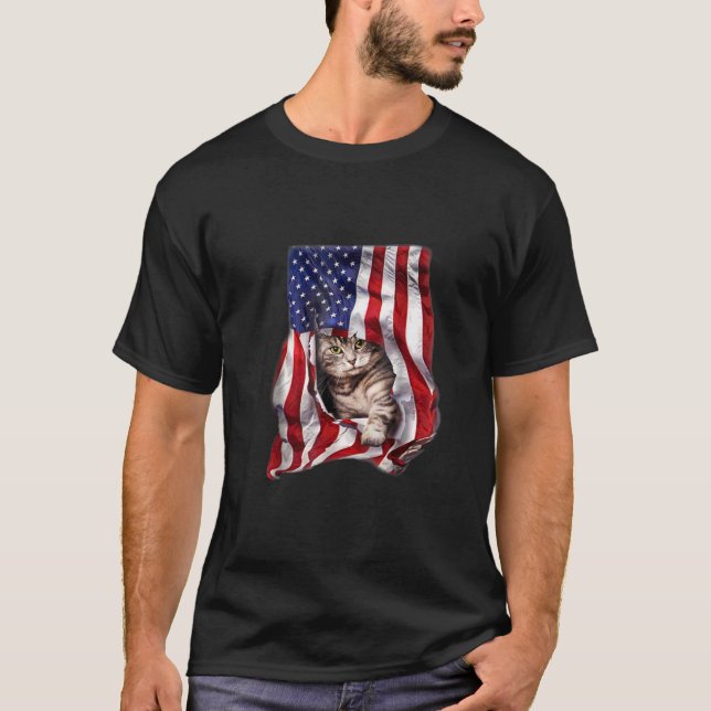 T-shirt États-Unis Drapeau Chat Kitty Kitten Drôle 4 Juill (Devant)
