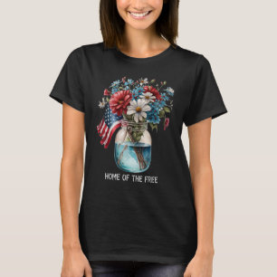 T-shirt Etats-Unis Drapeau Couleurs Fleurs Rouge Blanc Ble