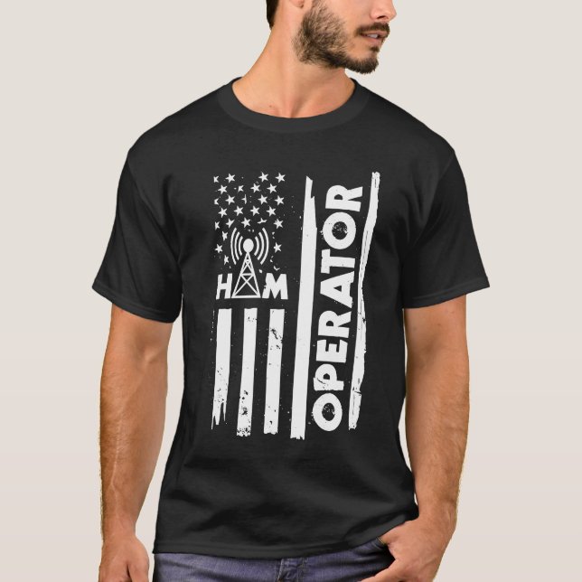 T-shirt États-Unis Drapeau Ham Radio opérateur Apparel Amé (Devant)