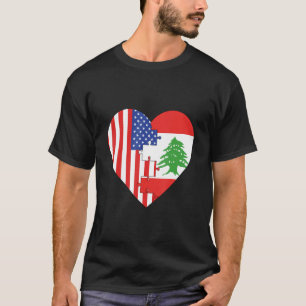 T-shirt Etats-Unis et Liban drapeaux Coeur