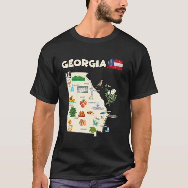 T-shirt États-Unis Géorgie Plan de Voyage Villes Drapeaux (Devant)