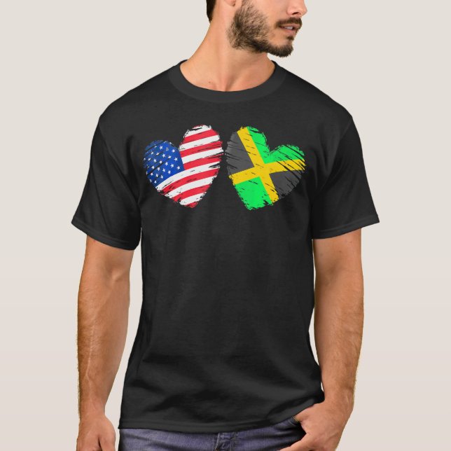T-shirt Etats-Unis Jamaïque Drapeau Coeur Valentines Jour  (Devant)