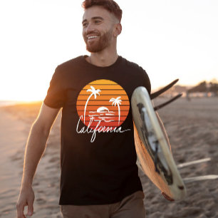 T-shirt Eté Californie plage de palmiers orange coucher de