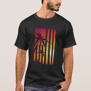 T-shirt Eté Coucher de soleil Palmiers drapeau américain C