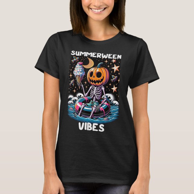 T-shirt Été Halloween Funky Skeleton Ice Cre (Devant)