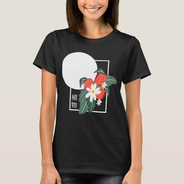 T-shirt Été Japonais Fraises Botanique Florale (Devant)