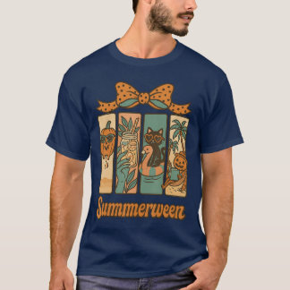 T-shirt Été Rétro Noël Halloween Plage Vibes Chat Mignon