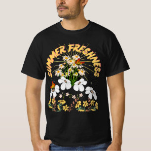 T-shirt Été sauvage Blanc Jaune Fleurs Rétro Boho