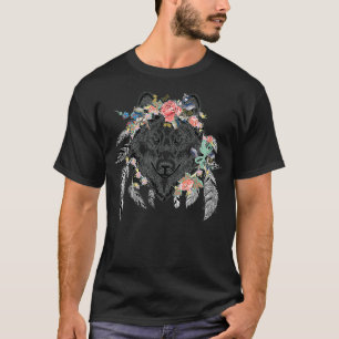 T-shirt Ethnic Tribal Wolf Head Boho Feather Native Americ