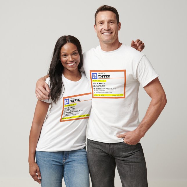 T-shirt Étiquette de la médecine du café d'ordonnance pers (Unisexe)