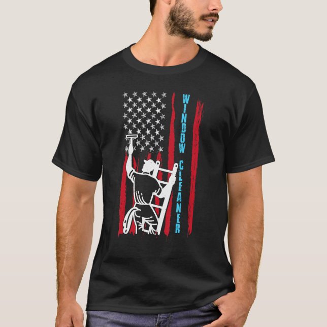 T-shirt Étiquette de nettoyage de fenêtre de drapeaux USA  (Devant)