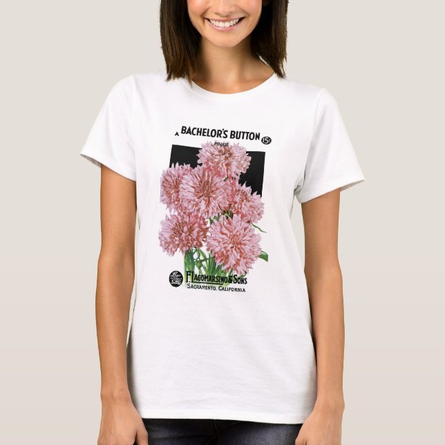 T-shirt Étiquette de paquets de semences Bachelor Buttons (Devant)