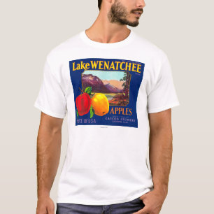 T-shirt Étiquette de pomme du lac Wenatchee (bleu) - Cash