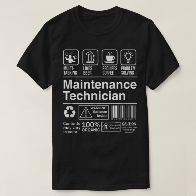 T-shirt Étiquette produit du technicien de maintenance (Design devant)