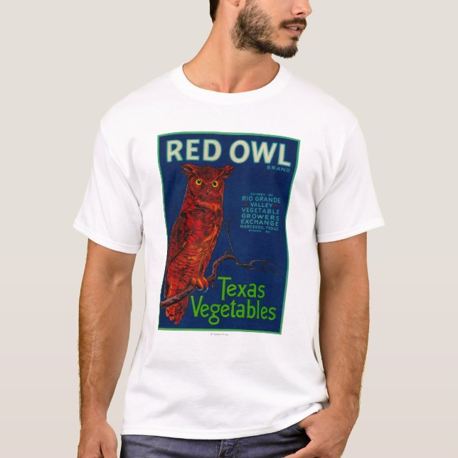T-shirt Étiquette végétal de hibou rouge (Devant)