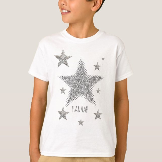 T-shirt Étoiles d'argent brillant Personnalisées (Devant)