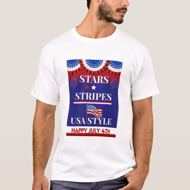 T-shirt Étoiles, Grilles, Style américain (Devant)