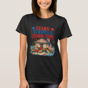 T-shirt Étoiles patriotiques rayures et voyages de pêche