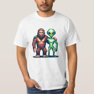 T-shirt Être Alien Extraterrestre et Bigfoot Pixel Art