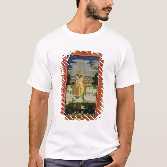 T-shirt Étreinte de Radha et de Krishna dans un landscap (Devant)