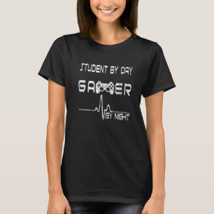 T-shirt étudiant vintage de jour gamer de nuit mème gamers