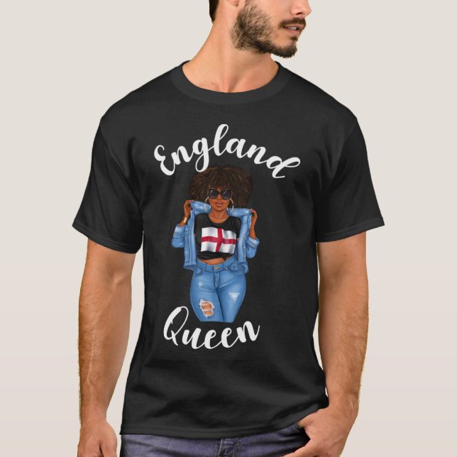 T-shirt Euro Football Angleterre Reine Black Girl Femmes S (Devant)