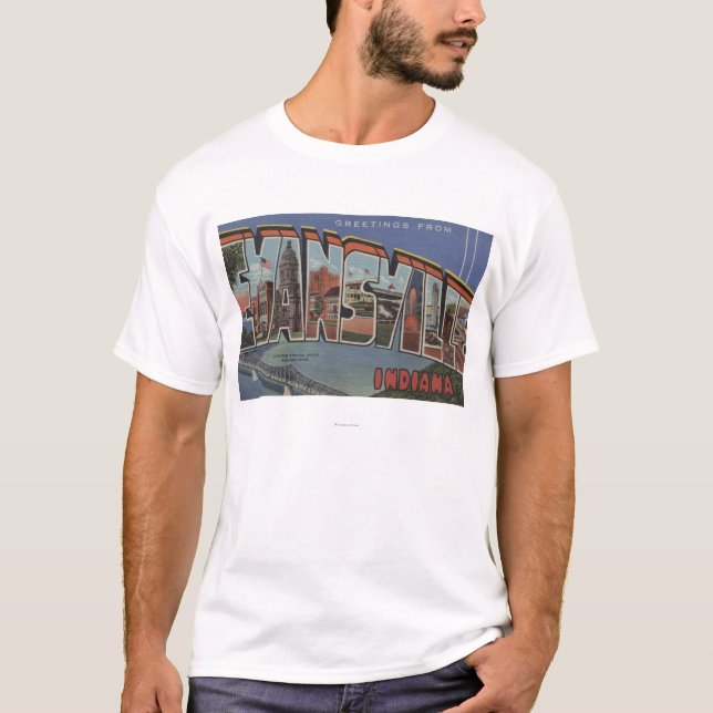 T-shirt Evansville, Indiana - grandes scènes de lettre (Devant)