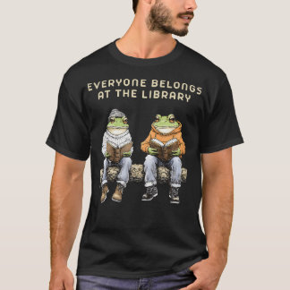 T-shirt Everyone Belongs At The Library Frog Reading Book 