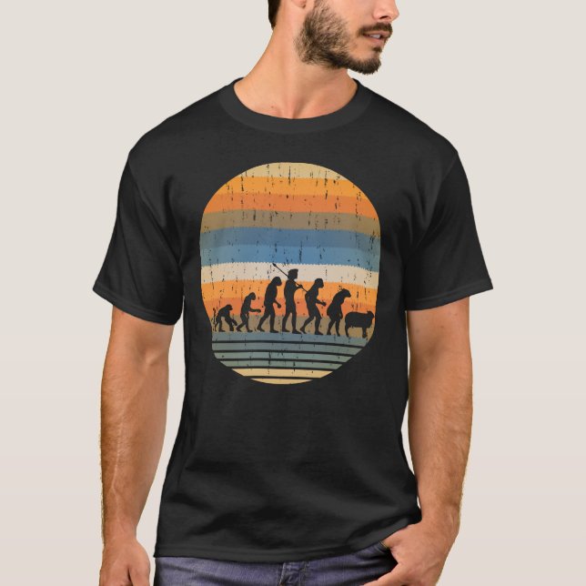T-shirt Evolution de l'homme avec le singe au mouton style (Devant)