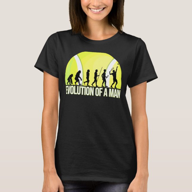 T-shirt Évolution D'Un Homme Avec Bal De Tennis Et Rac De  (Devant)