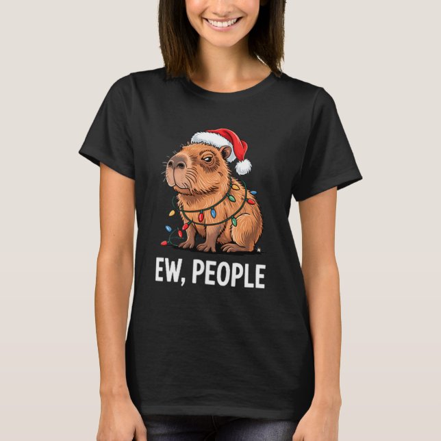 T-shirt Ew People Capybara Christmas Lights Funny Introver (Devant)