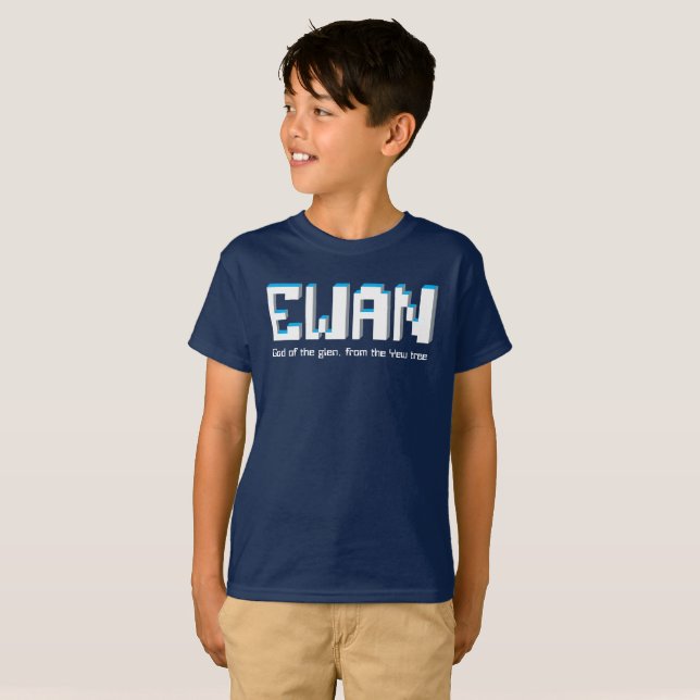 T-shirt Ewan garçons nom et sens pixels texte (Devant entier)